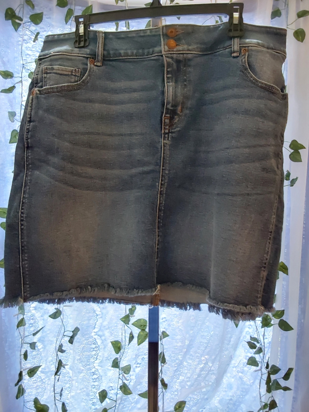 Maurices Medium Wash Denim Mini Skirt with Raw Hem